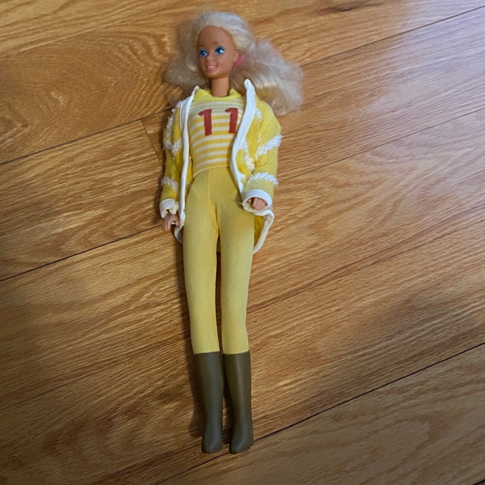 Vintage 80s Barbie Doll with Yellow Outfit and Brown Boots